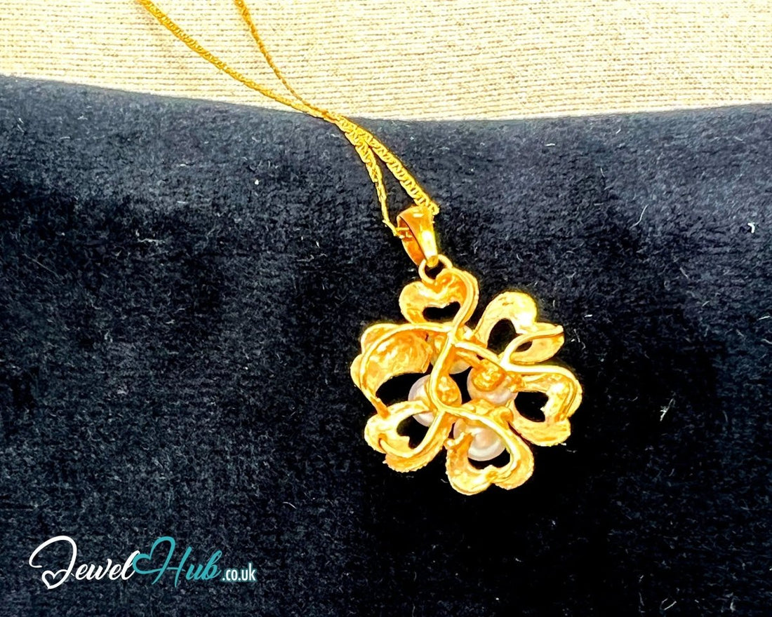 Golden Petals | Floral Elegance Pearl Pendant in 14K Solid Gold - JewelHub.co.uk