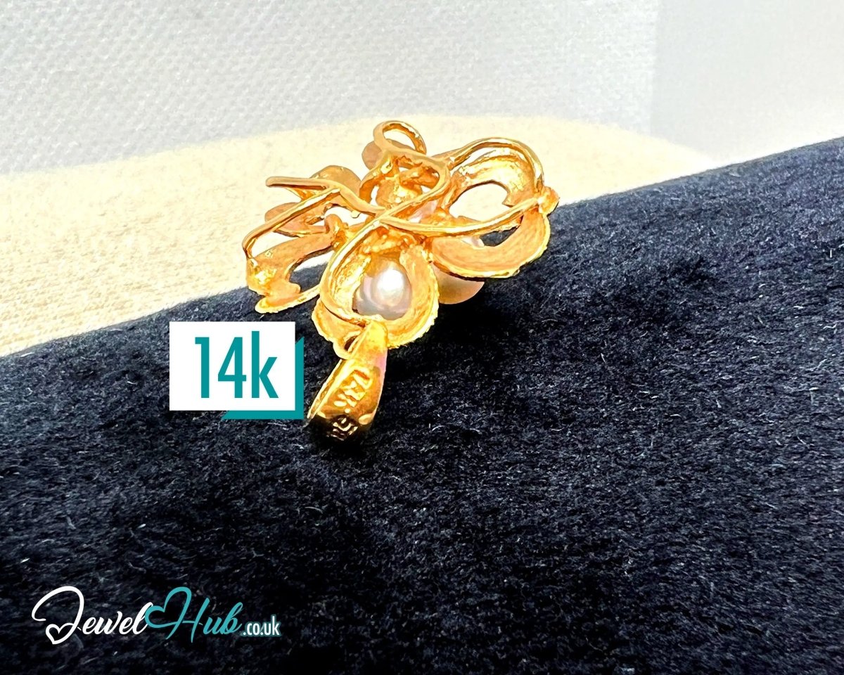 Golden Petals | Floral Elegance Pearl Pendant in 14K Solid Gold - JewelHub.co.uk