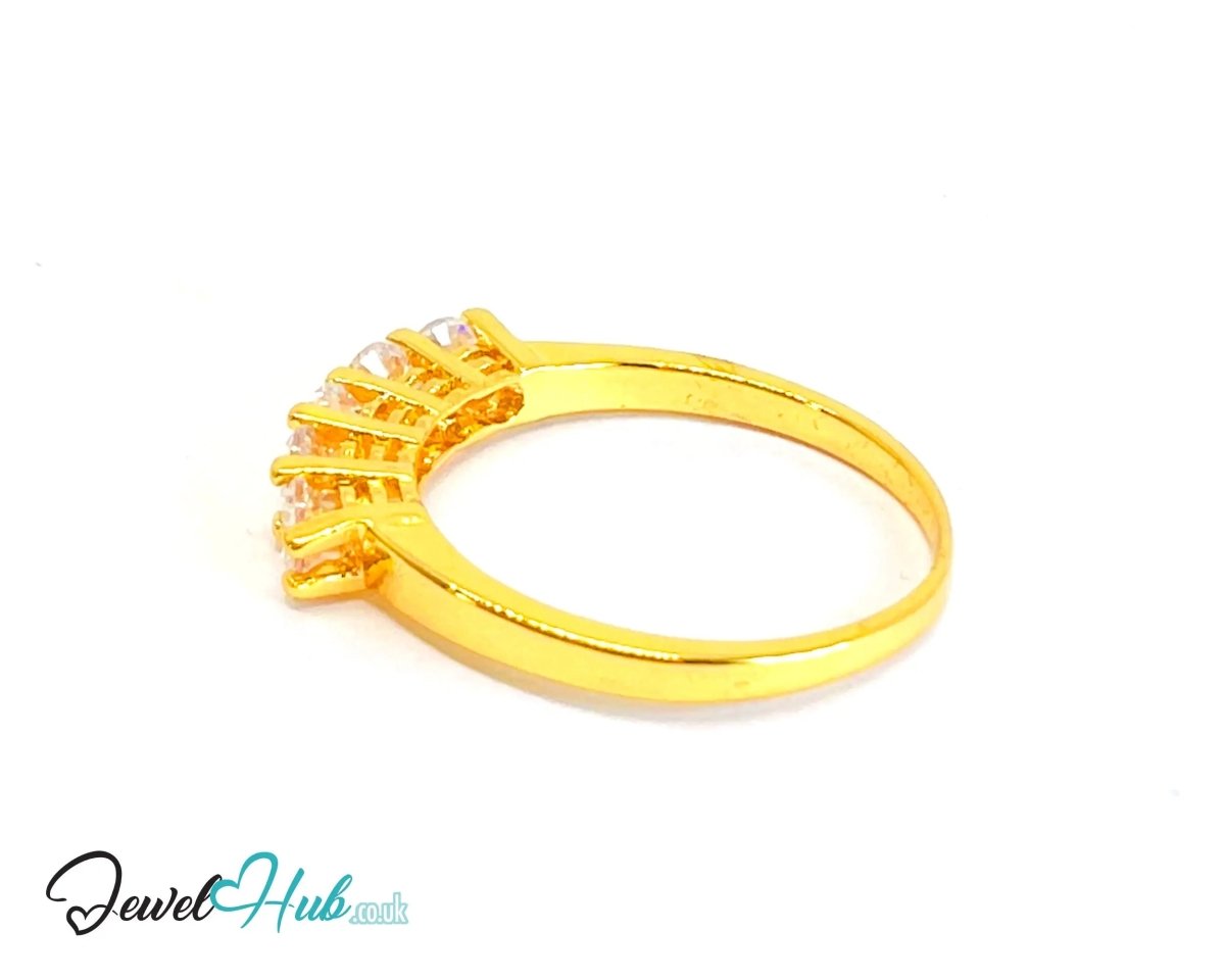 🔱 Golden Quintet Ring – Gold - Plated Copper · UK R · US 9 · Five CZ Stones · Sculptural Symmetry - JewelHub.co.uk