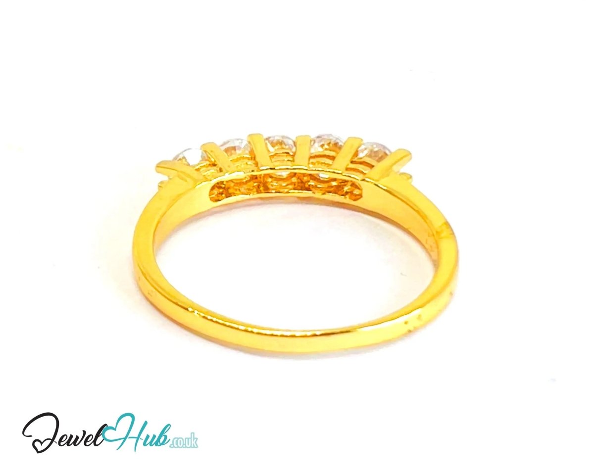 🔱 Golden Quintet Ring – Gold - Plated Copper · UK R · US 9 · Five CZ Stones · Sculptural Symmetry - JewelHub.co.uk