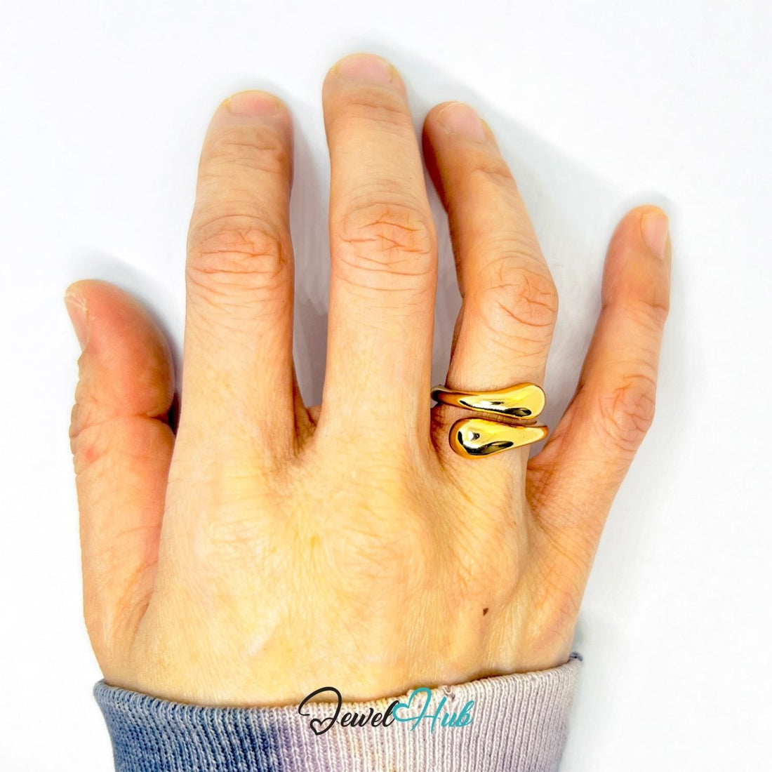 Golden Teardrop Wrap Zinc Alloy Ring · Fluid Double Size Band - JewelHub.co.uk