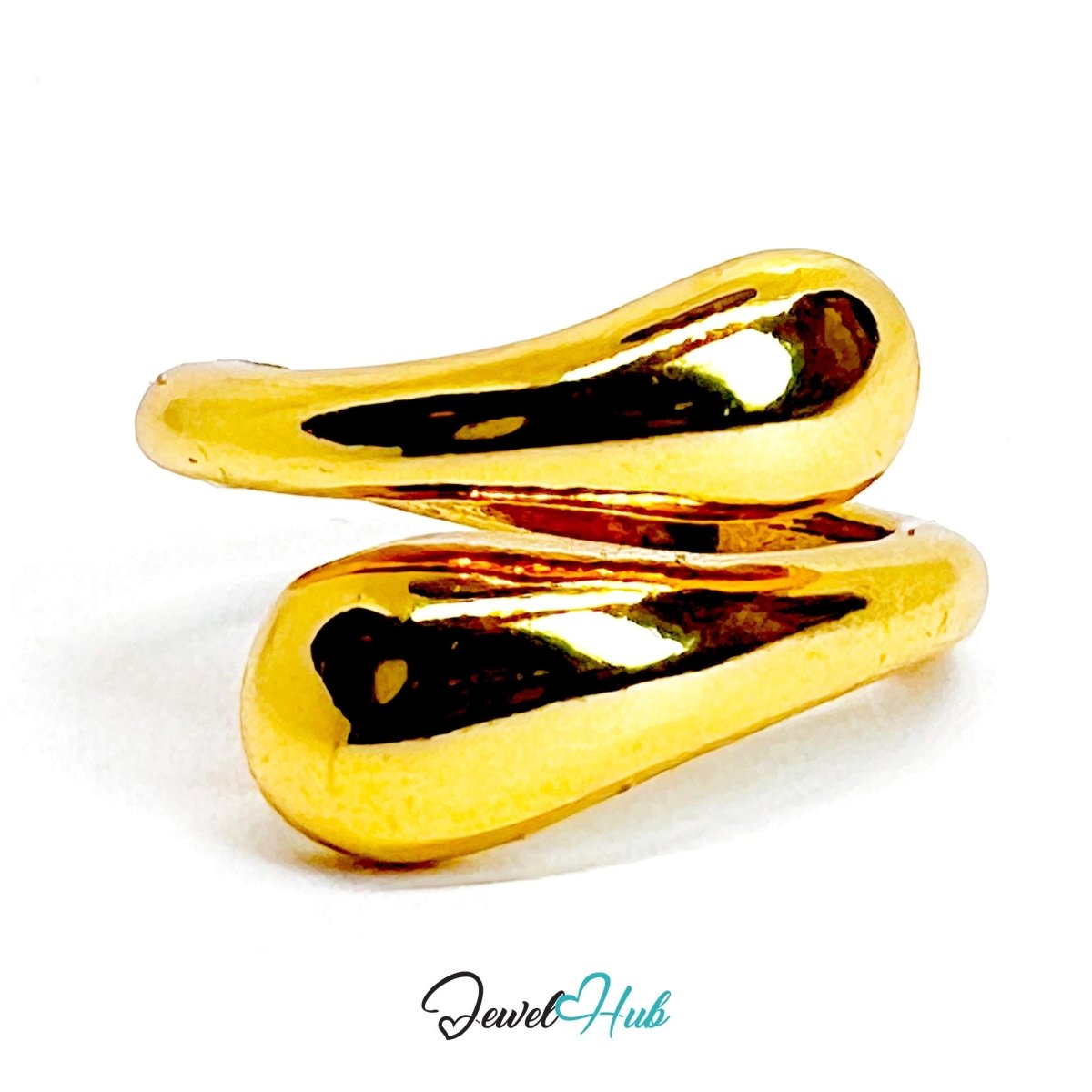 Golden Teardrop Wrap Zinc Alloy Ring · Fluid Double Size Band - JewelHub.co.uk