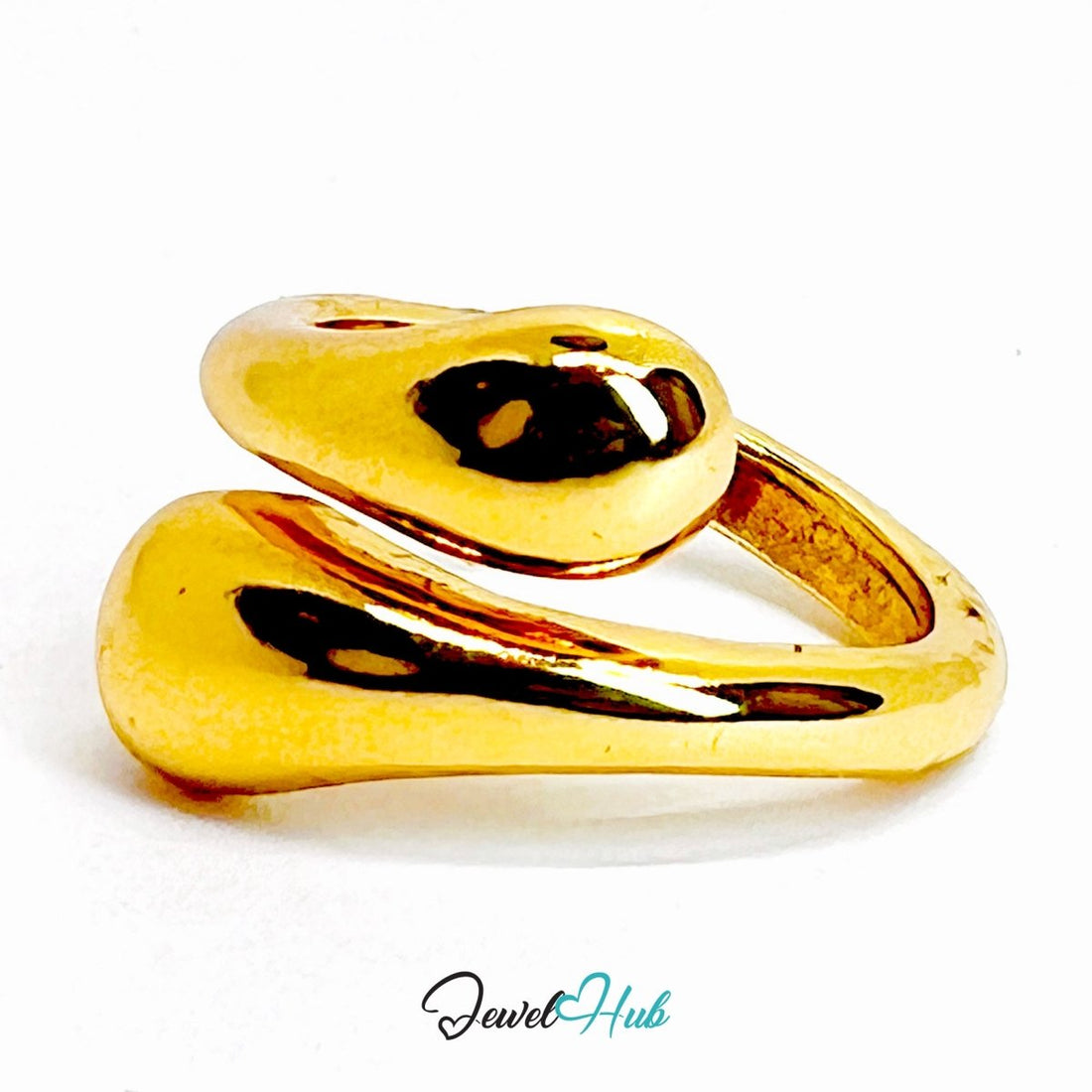 Golden Teardrop Wrap Zinc Alloy Ring · Fluid Double Size Band - JewelHub.co.uk