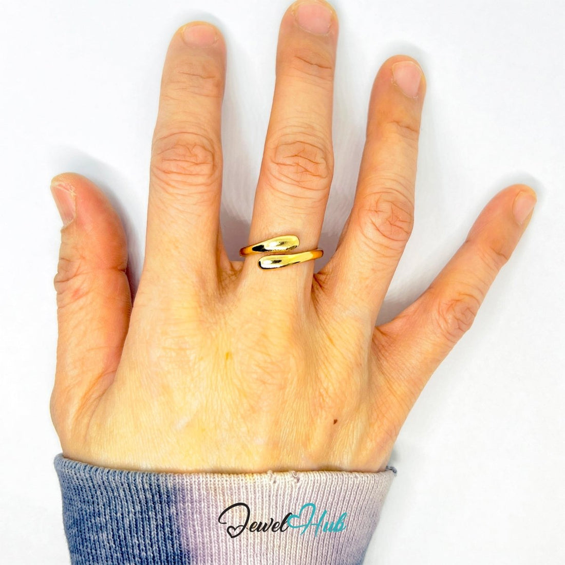 Golden Teardrop Wrap Zinc Alloy Ring · Minimalist Open Band - JewelHub.co.uk