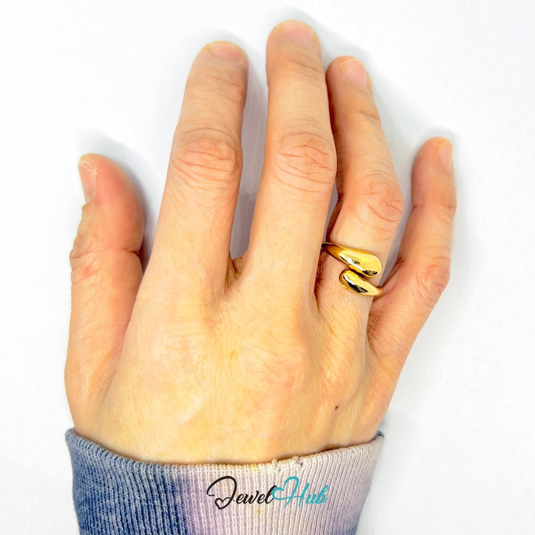 Golden Teardrop Wrap Zinc Alloy Ring · Sculptural Gold Band - JewelHub.co.uk