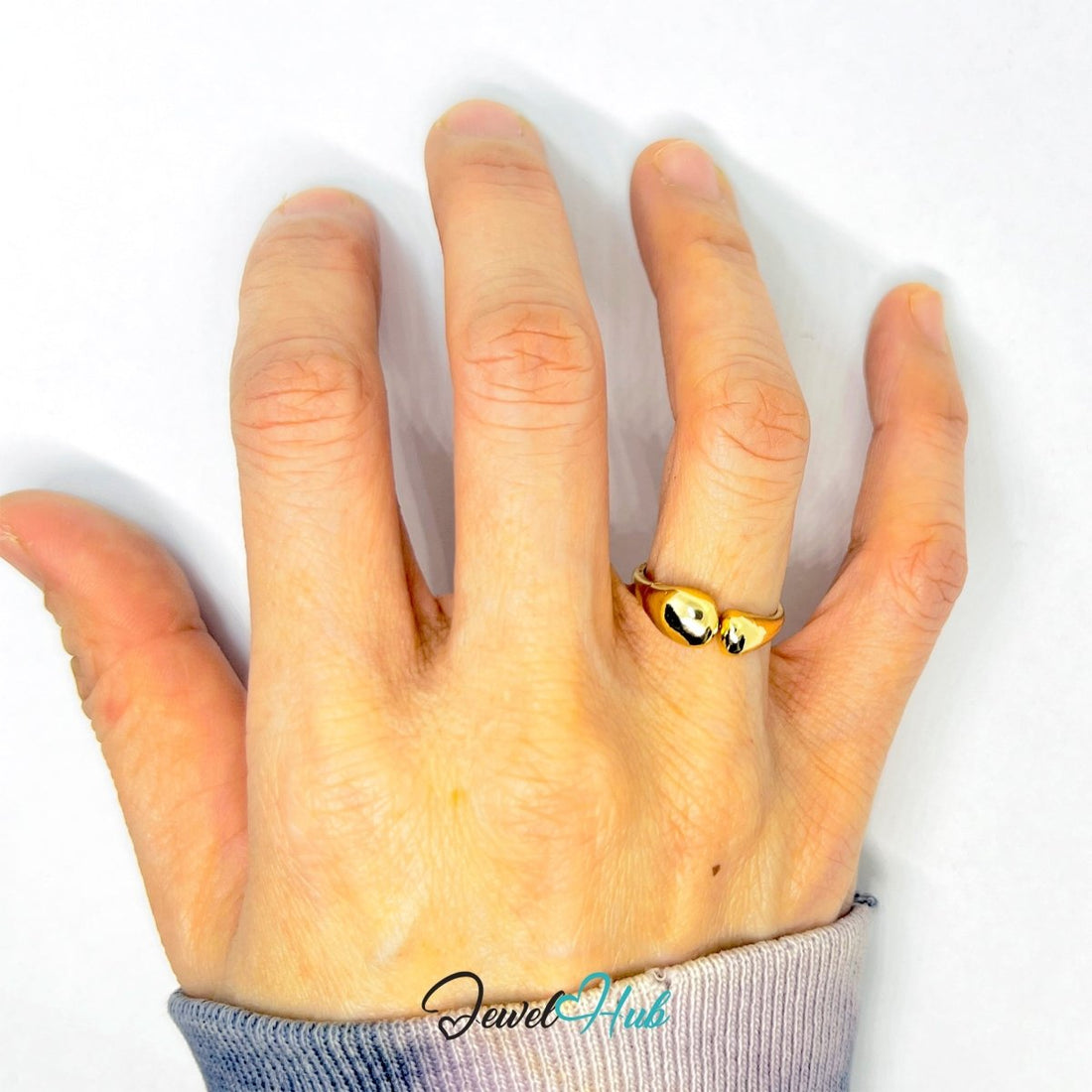 Golden Teardrop Wrap Zinc Alloy Ring · Sculptural Split Band - JewelHub.co.uk
