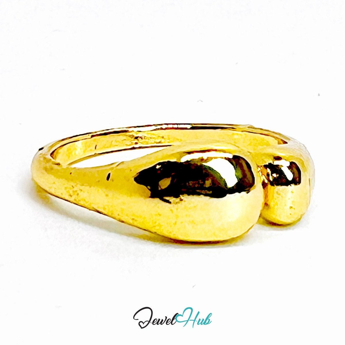 Golden Teardrop Wrap Zinc Alloy Ring · Sculptural Split Band - JewelHub.co.uk