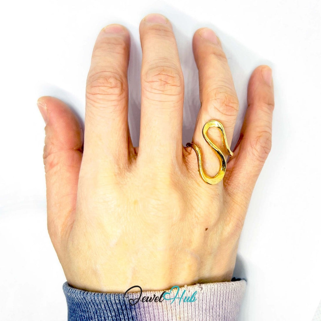 Golden Drift 💛 Sculptural Wavy Ring · Zinc Gold Plated · UK H · US 4 · Petite Statement - JewelHub.co.uk