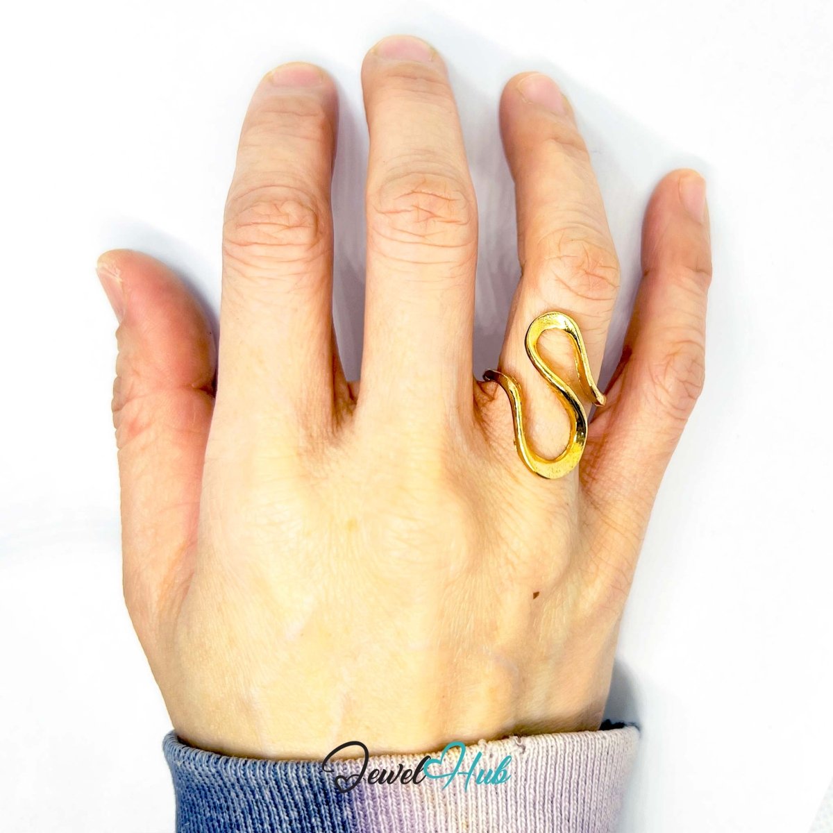 GoldenDrift Gold - Plated Zinc Ring · Petite Wavy Sculptural Statement - JewelHub.co.uk