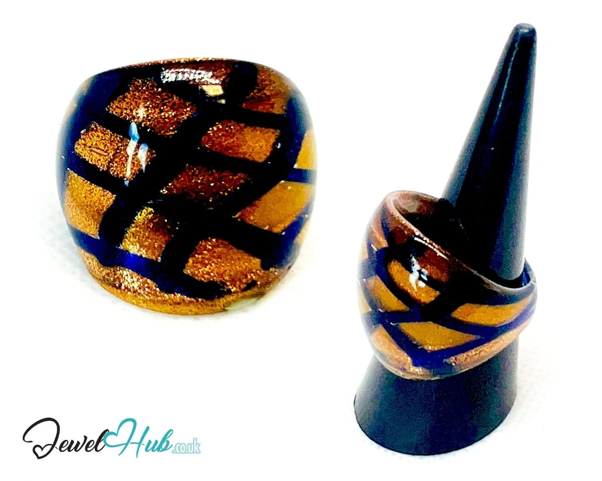 GoldGrid 🖤 Glass Ring – UK O · US 7.5 · Giant Series · Checkered Statement · 9.26g - JewelHub.co.uk