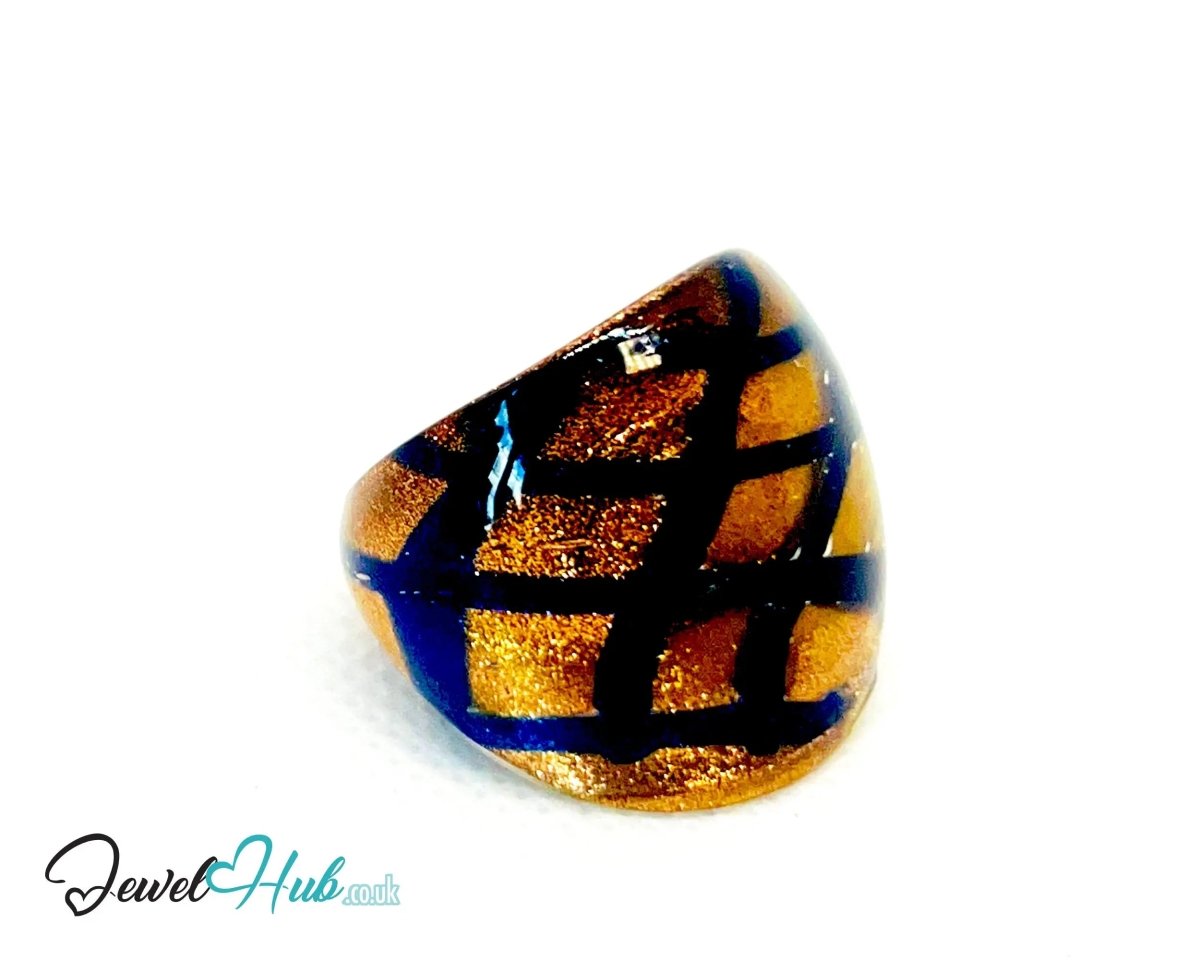 GoldGrid 🖤 Glass Ring – UK O · US 7.5 · Giant Series · Checkered Statement · 9.26g - JewelHub.co.uk