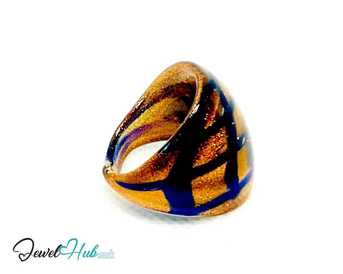 GoldGrid 🖤 Glass Ring – UK O · US 7.5 · Giant Series · Checkered Statement · 9.26g - JewelHub.co.uk