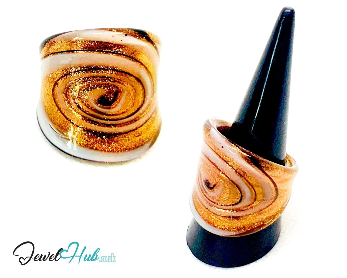 GoldSwirl ✨ Glass Ring – UK R · US 9 · Giant Series · Handcrafted Glass - JewelHub.co.uk