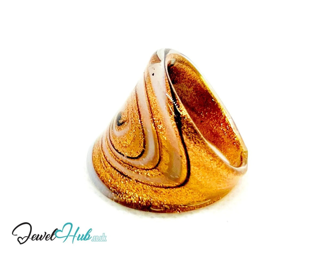 GoldSwirl ✨ Glass Ring – UK R · US 9 · Giant Series · Handcrafted Glass - JewelHub.co.uk