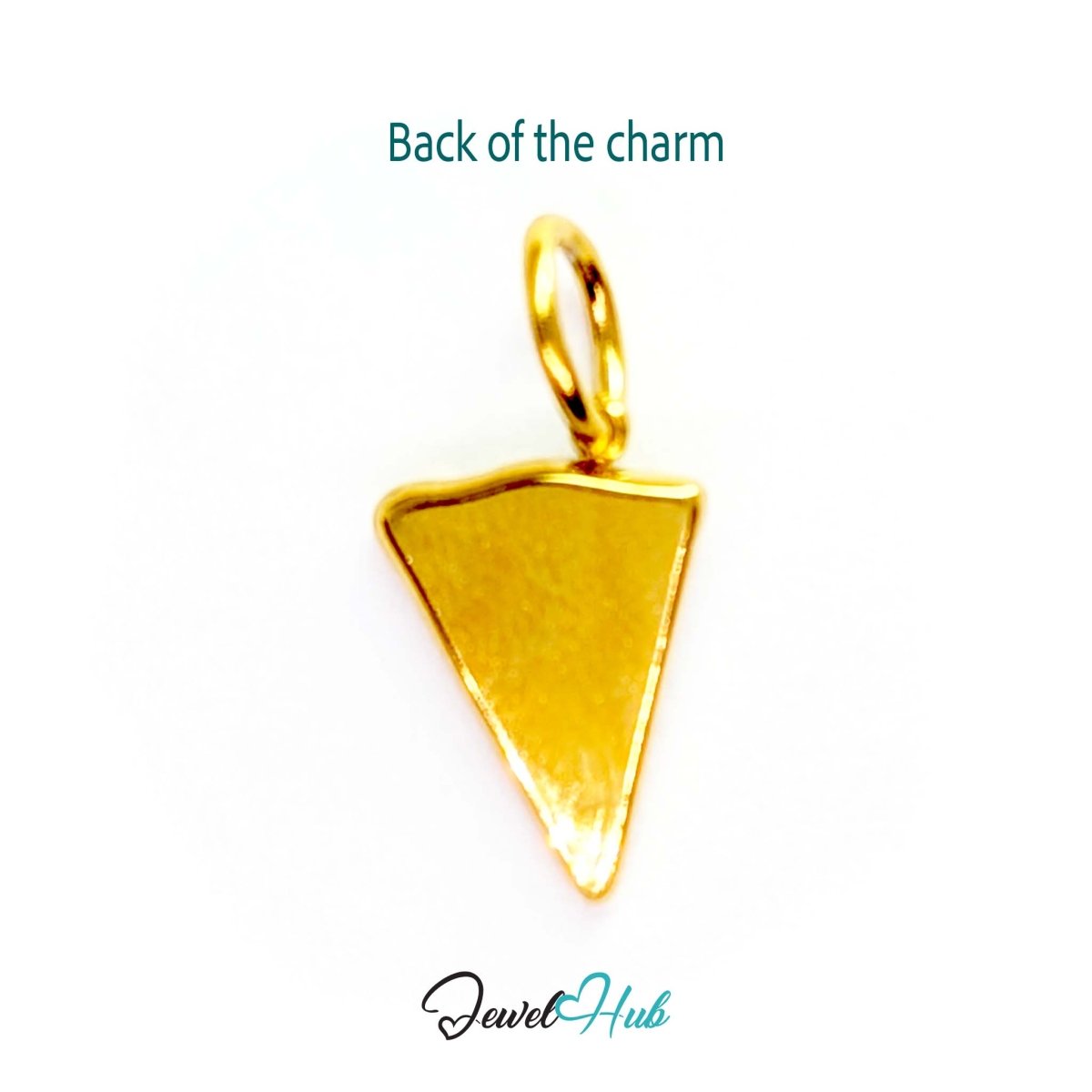 Pizza slice charm in gold stainless steel set with clear and dark green crystals - reverse - JewelHub