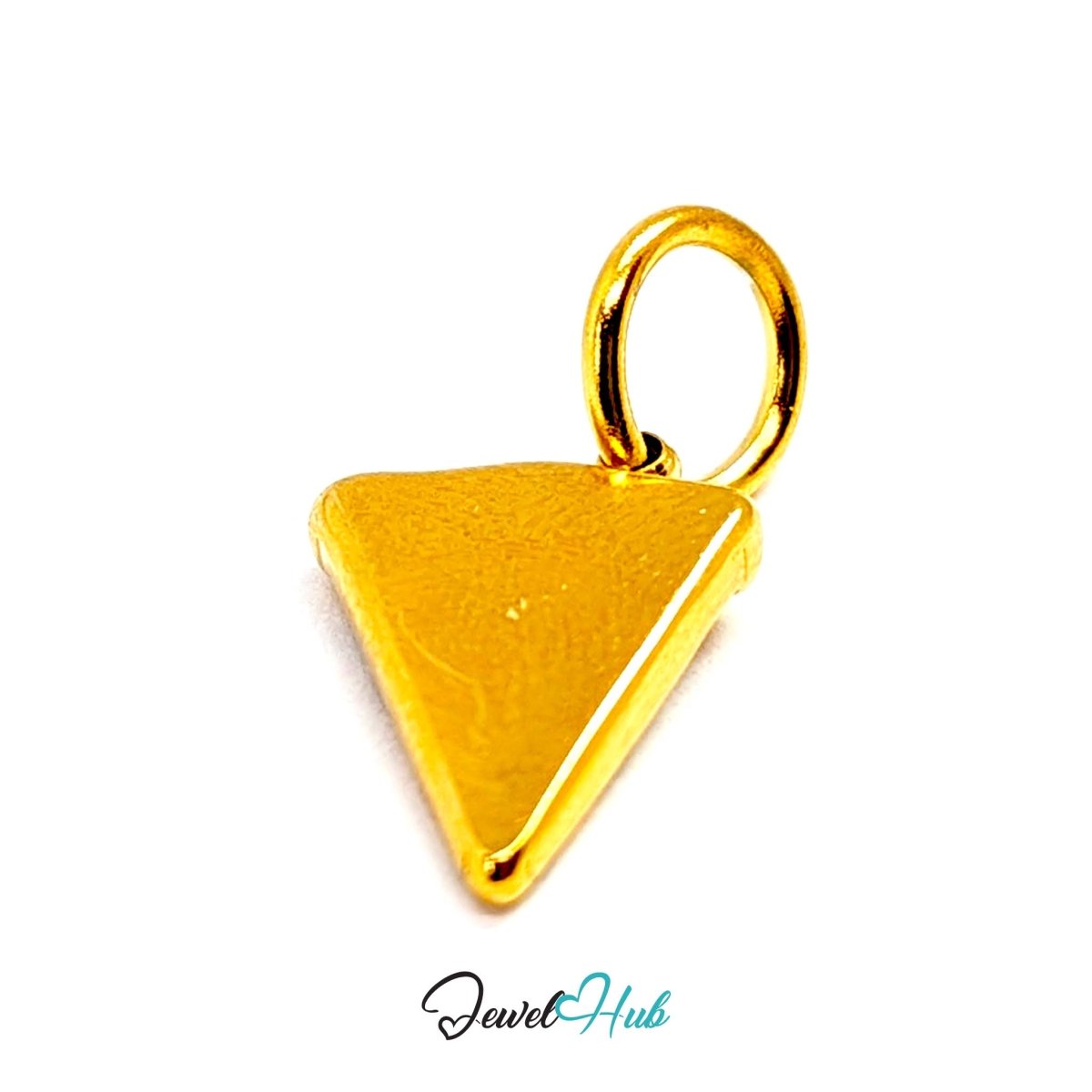 Pizza slice charm in gold stainless steel set with clear and dark green crystals - seen from the side - JewelHub