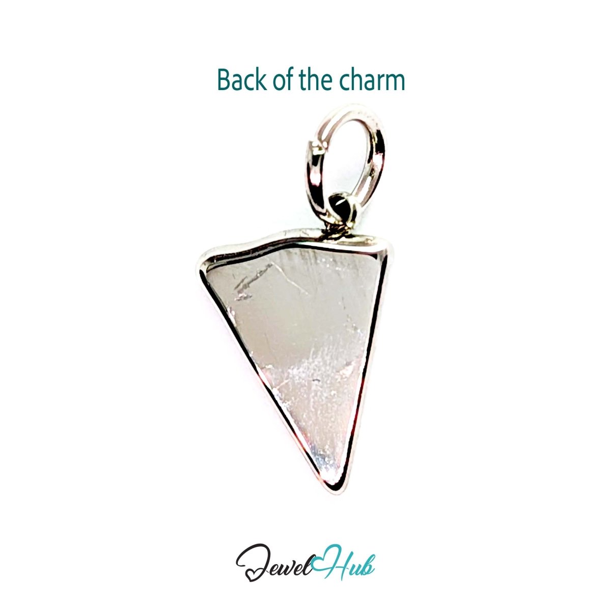 Pizza slice charm in silver stainless steel set with clear and dark green crystals - reverse - JewelHub