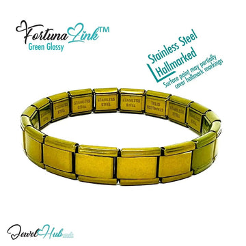 Green Glossy Italian bracelet by the FortunaLink™ Tile Collection (18 links) - JewelHub.co.uk