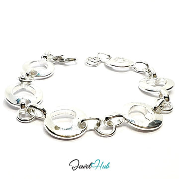 Heart Cutout 925 Silver Bracelet | Polished Link Design with Lobster Clasp - JewelHub.co.uk