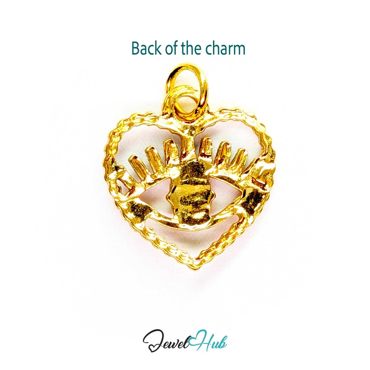Back of the Red Hollow Evil Eye charm, gold stainless steel with enamel - open gold frame with the eye behind - JewelHub