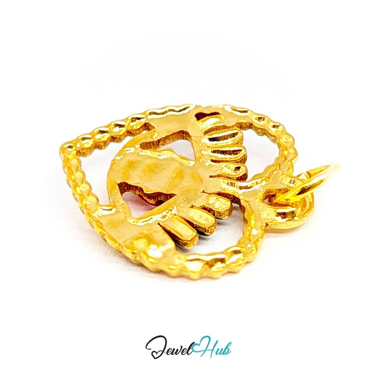Red Hollow Evil Eye charm, gold stainless steel with enamel - turned to the open gold frame from behind - JewelHub