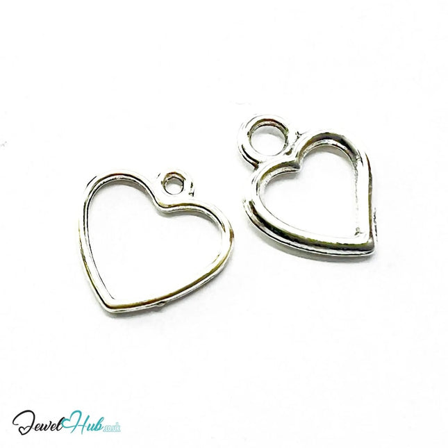 Hollow Heart MiniCharms – Silver - Plated Heartline Detail | Necklace or Bracelet Options | Zinc Alloy Charms - JewelHub.co.uk