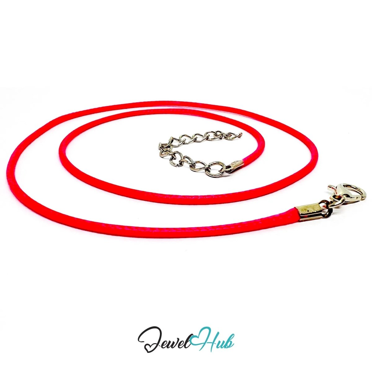 Hot Pink Faux Leather Cord Necklace – 40cm Layering Base (Silver Clasp) - JewelHub.co.uk