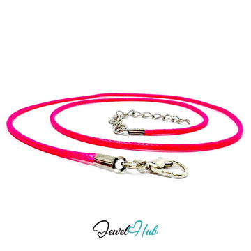 Hot Pink Faux Leather Cord Necklace – 40cm Layering Base (Silver Clasp) - JewelHub.co.uk