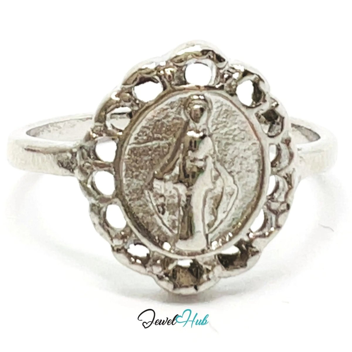 Icon Miniature Ring 🔮 Zinc Alloy · UK J · US 5 · Engraved Symbolic Motif · Silver - Tone Finish - JewelHub.co.uk