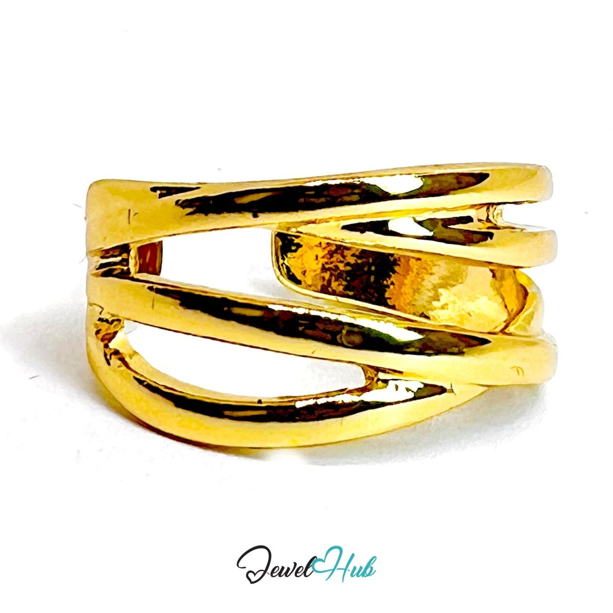 Intertwine Gold - Plated Zinc Ring · Sculptural Cross Band Design - JewelHub.co.uk