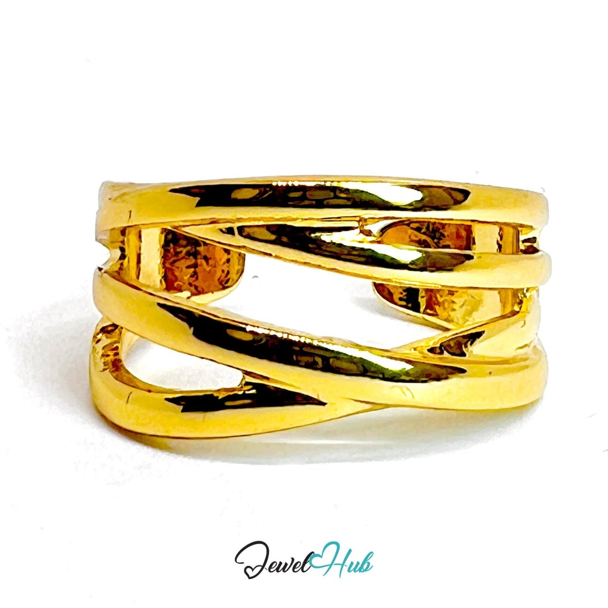 Intertwine Gold - Plated Zinc Ring · Sculptural Cross Band Design - JewelHub.co.uk