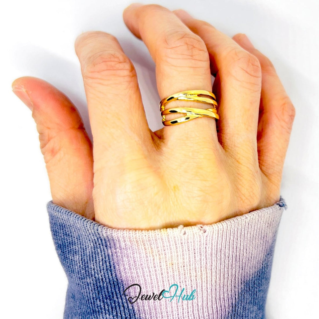 Intertwine Gold - Plated Zinc Ring · Sculptural Cross Band Design - JewelHub.co.uk