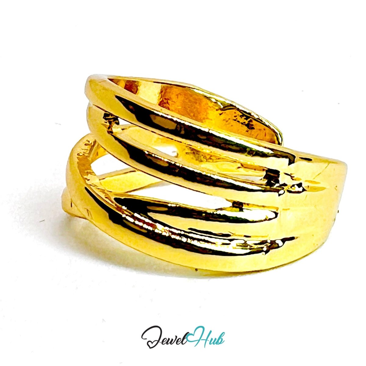 Intertwine Gold - Plated Zinc Ring · Sculptural Cross Band Design - JewelHub.co.uk