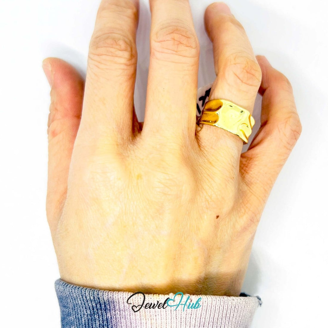 Irregular Organic Gold - Plated Ring – Sculptural Asymmetric Form - JewelHub.co.uk