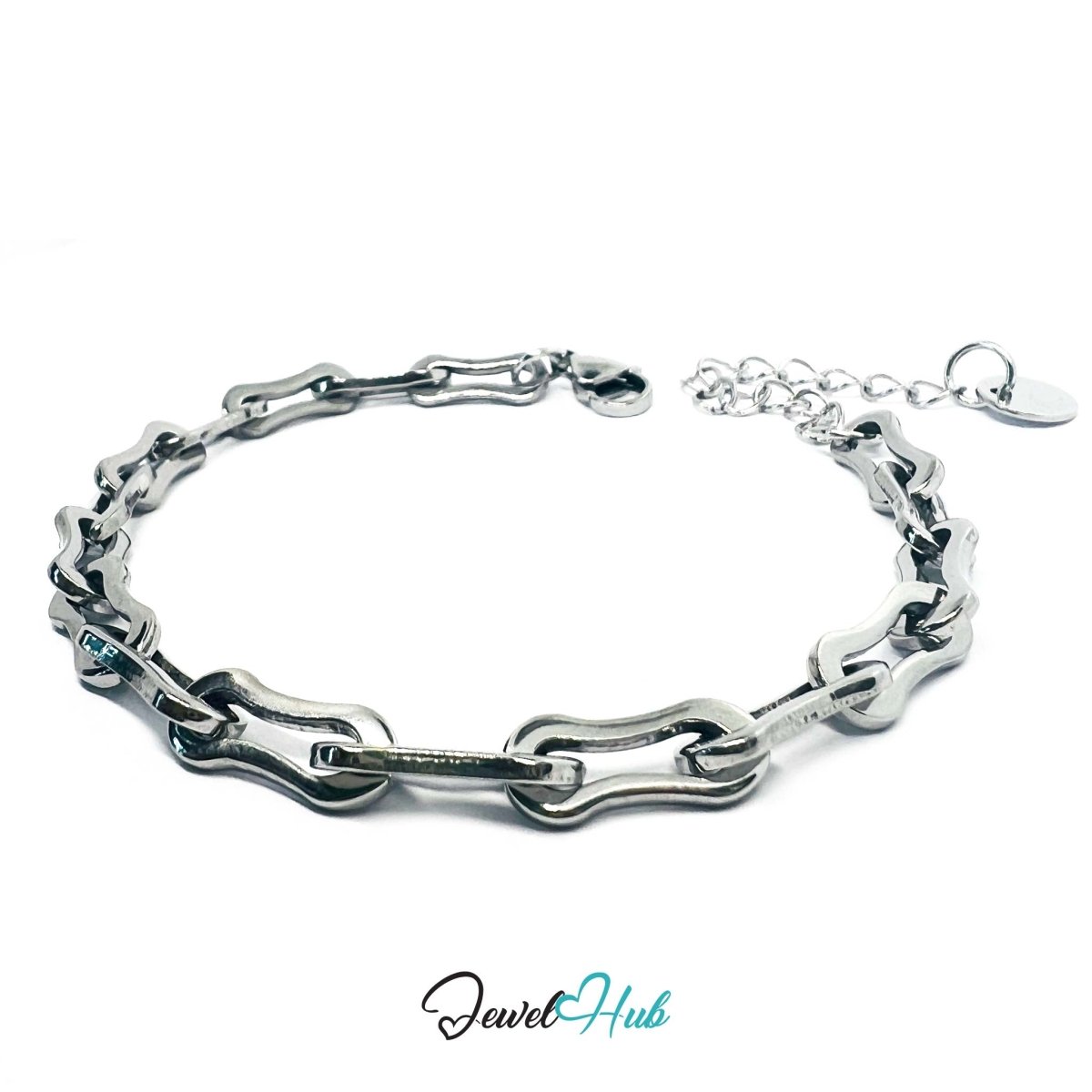 Irregular Paperclip Link Stainless Steel Bracelet – Adjustable - JewelHub.co.uk