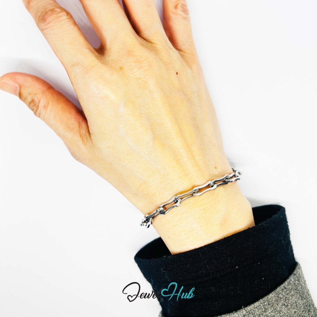 Irregular Paperclip Link Stainless Steel Bracelet – Adjustable - JewelHub.co.uk