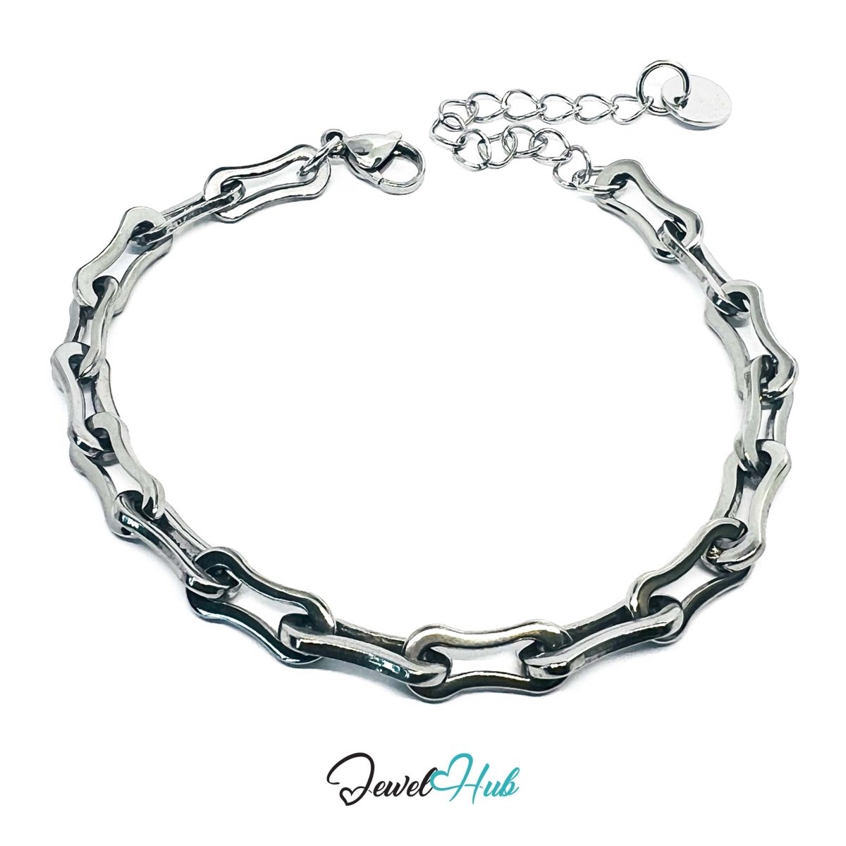 Irregular Paperclip Link Stainless Steel Bracelet – Adjustable - JewelHub.co.uk