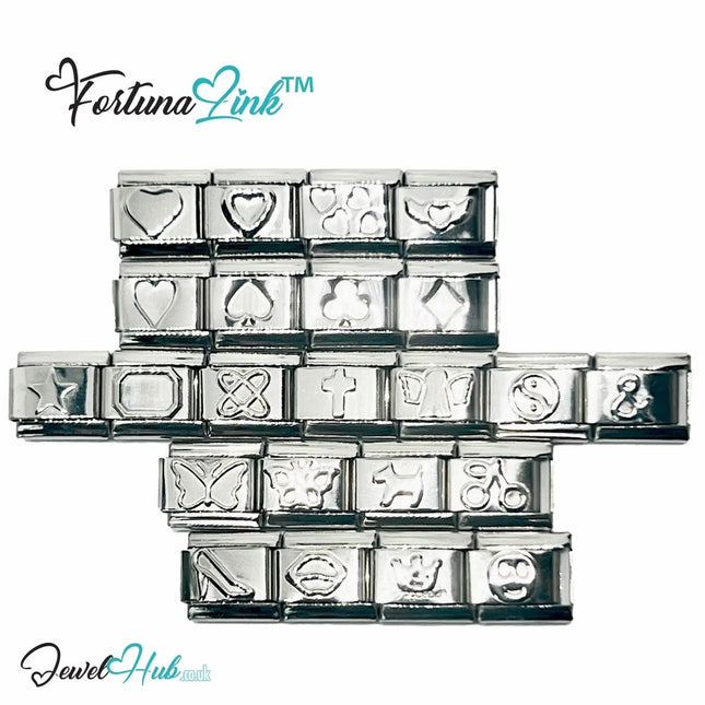 Italian Bracelet Charm by FortunaLink™ Silver Stainless Steel Charm - JewelHub.co.uk