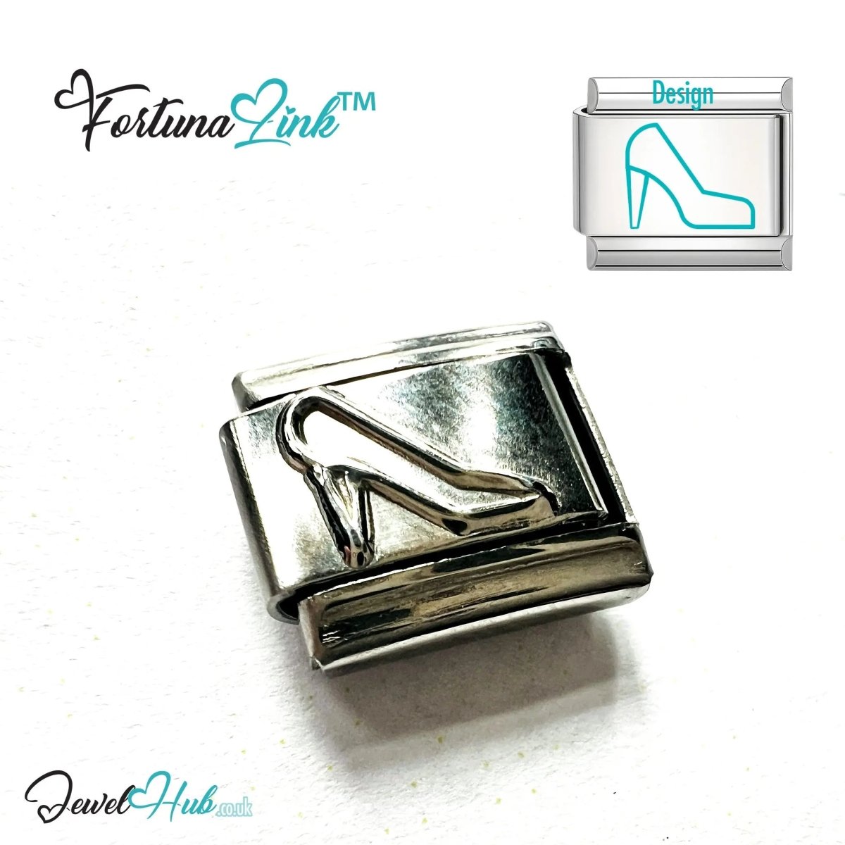 Italian Bracelet Charm by FortunaLink™ Silver Stainless Steel Charm - JewelHub.co.uk