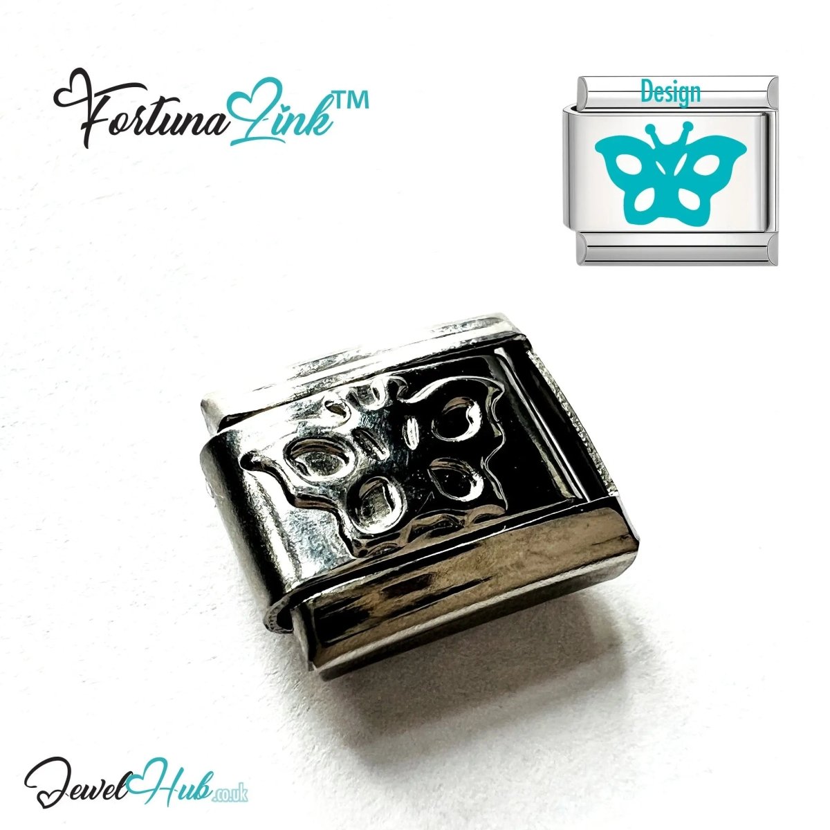 Italian Bracelet Charm by FortunaLink™ Silver Stainless Steel Charm - JewelHub.co.uk