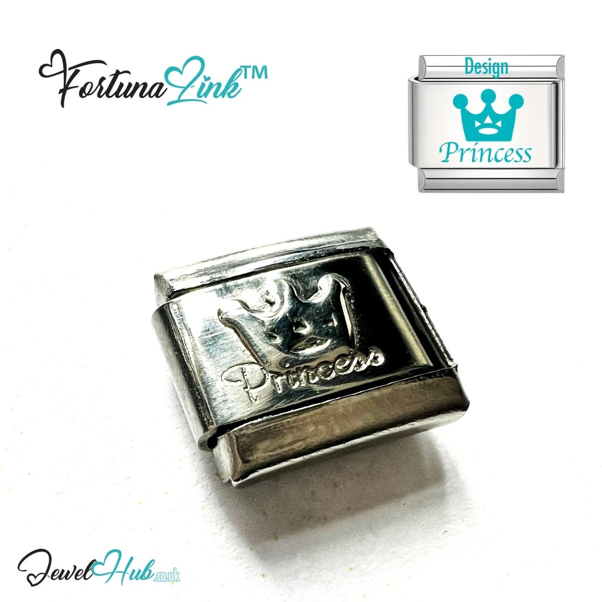 Italian Bracelet Charm by FortunaLink™ Silver Stainless Steel Charm - JewelHub.co.uk