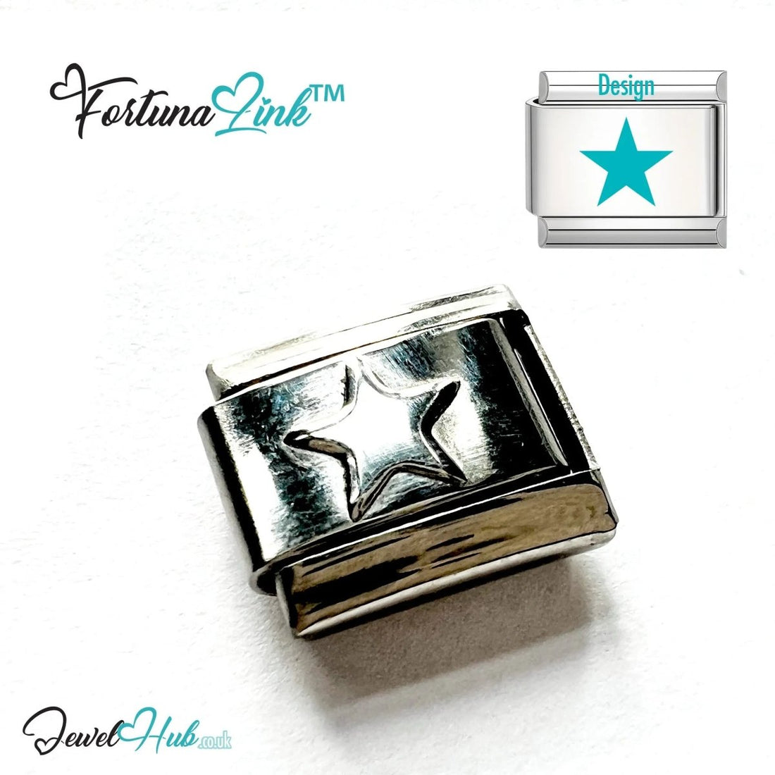 Italian Bracelet Charm by FortunaLink™ Silver Stainless Steel Charm - JewelHub.co.uk