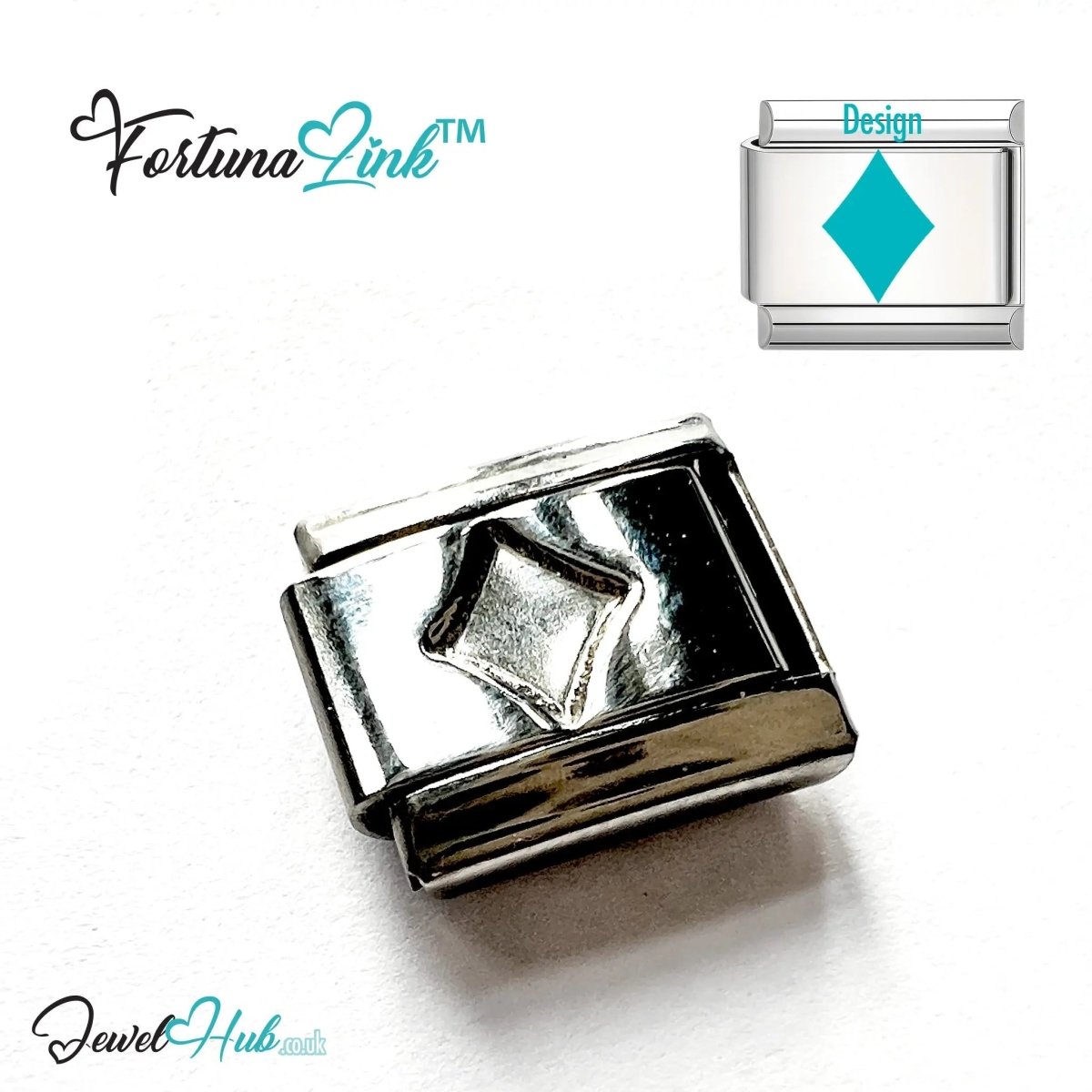 Italian Bracelet Charm by FortunaLink™ Silver Stainless Steel Charm - JewelHub.co.uk