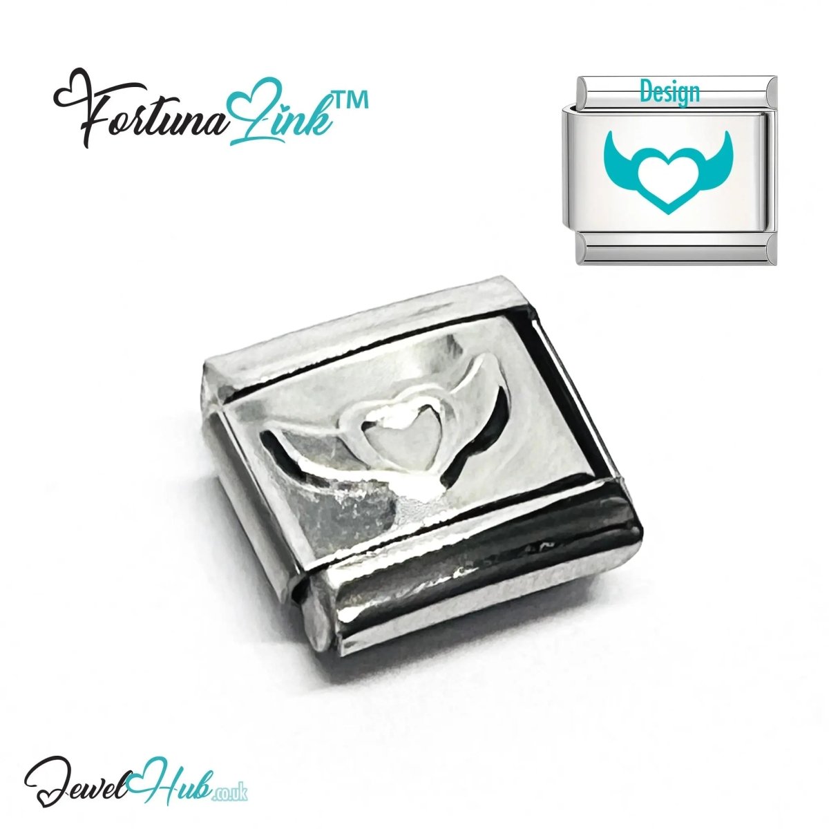 Italian Bracelet Charm by FortunaLink™ Silver Stainless Steel Charm - JewelHub.co.uk