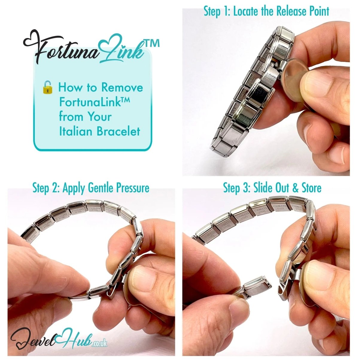 Italian Charm Bracelet by FortunaLink™ – 18 - Link Modular Starter Bundle - JewelHub.co.uk