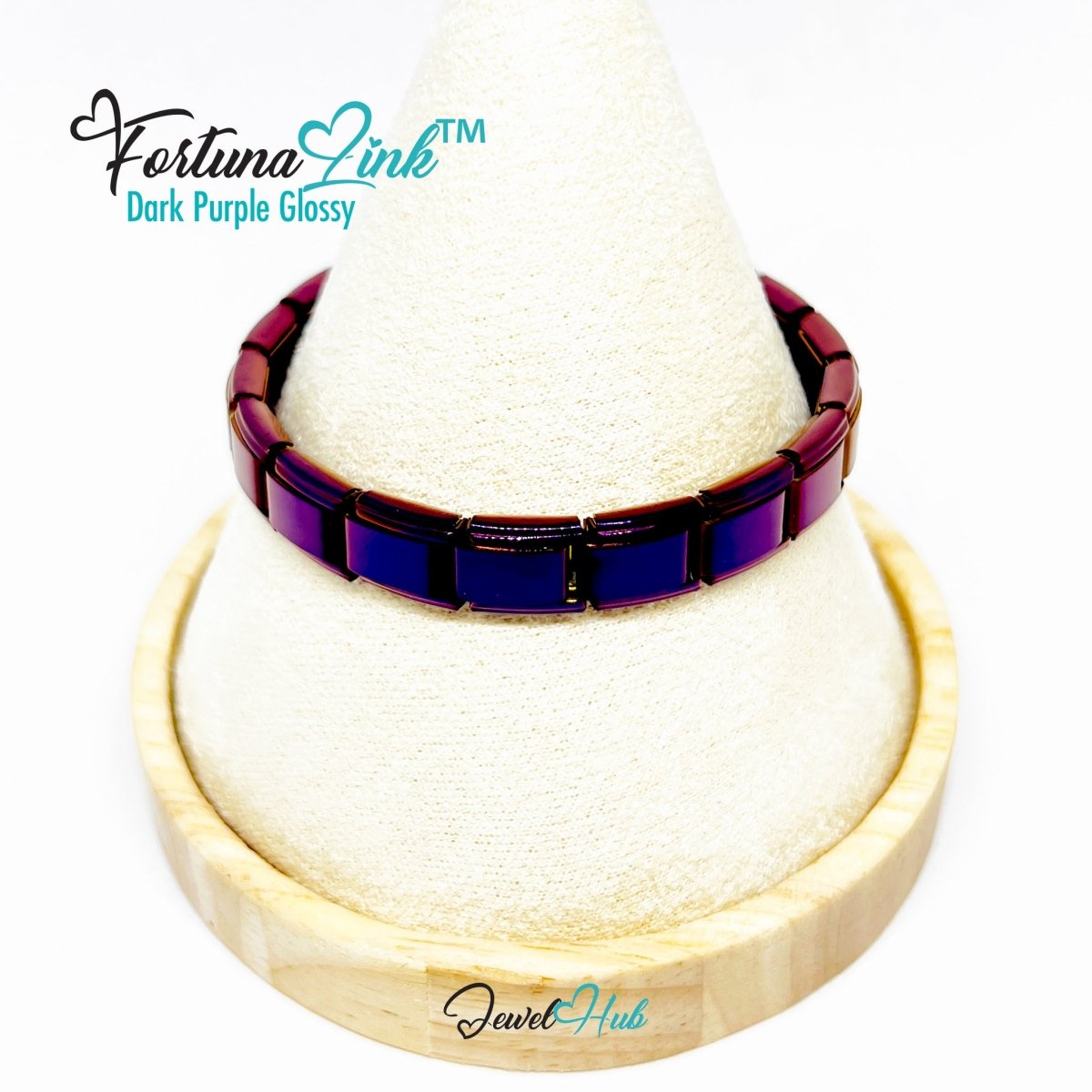 Italian Charm Bracelet by FortunaLink™ Dark Purple Glossy Finish, 18 Hallmarked Stainless Steel Links (Copy) - JewelHub.co.uk