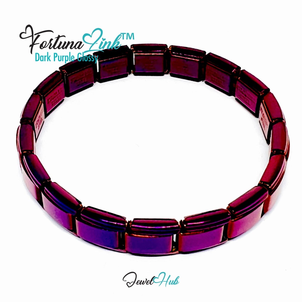Italian Charm Bracelet by FortunaLink™ Dark Purple Glossy Finish, 18 Hallmarked Stainless Steel Links (Copy) - JewelHub.co.uk