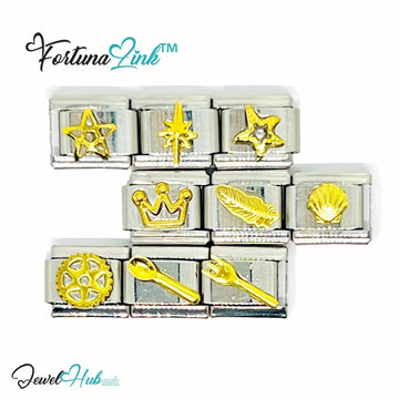 Italian Charm Bracelet (Gold) FortunaLink™ Stainless Steel Designs for Daily Meaning & Modular Style - JewelHub.co.uk