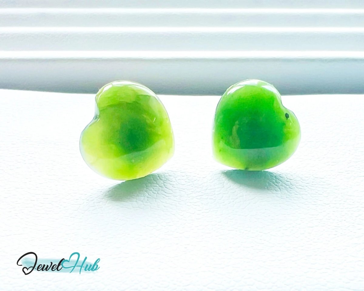 Jade Stud Earrings in 14k (585) Yellow Solid Gold Heart - Shaped - JewelHub.co.uk
