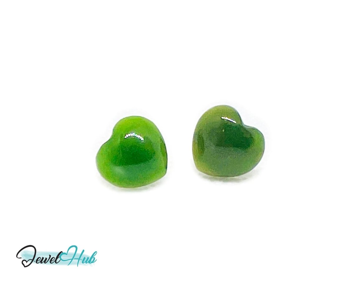 Jade Stud Earrings in 14k (585) Yellow Solid Gold Heart - Shaped - JewelHub.co.uk
